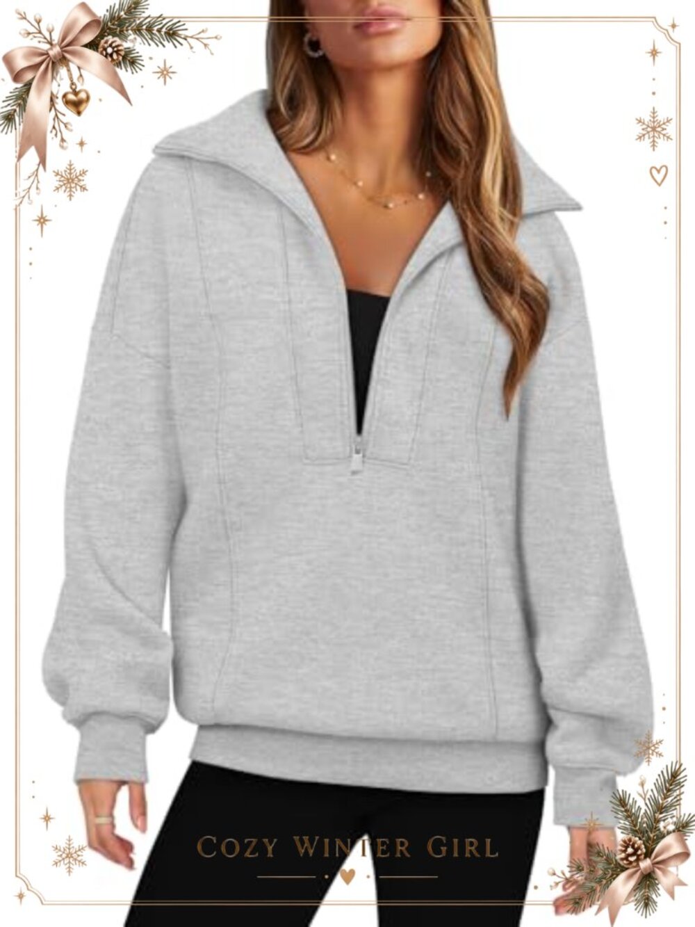 Half Zip Pullover Sweatshirt Loose Fit Oversized Hoodie Long Sleeve with Pocket